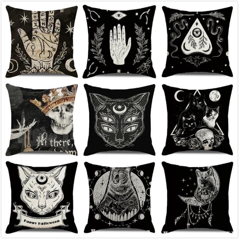 Halloween Skull Cotton Pillow Covers Retro Punk Style for Couch Sofa Decor|Home Decor & Pillows