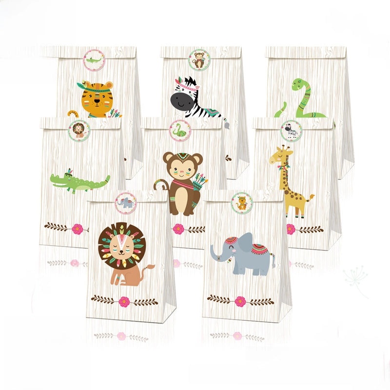 Cartoon Animal Farm Kraft Paper Party Gift Bags for Food Candy and Birthday Treats | Party Supplies