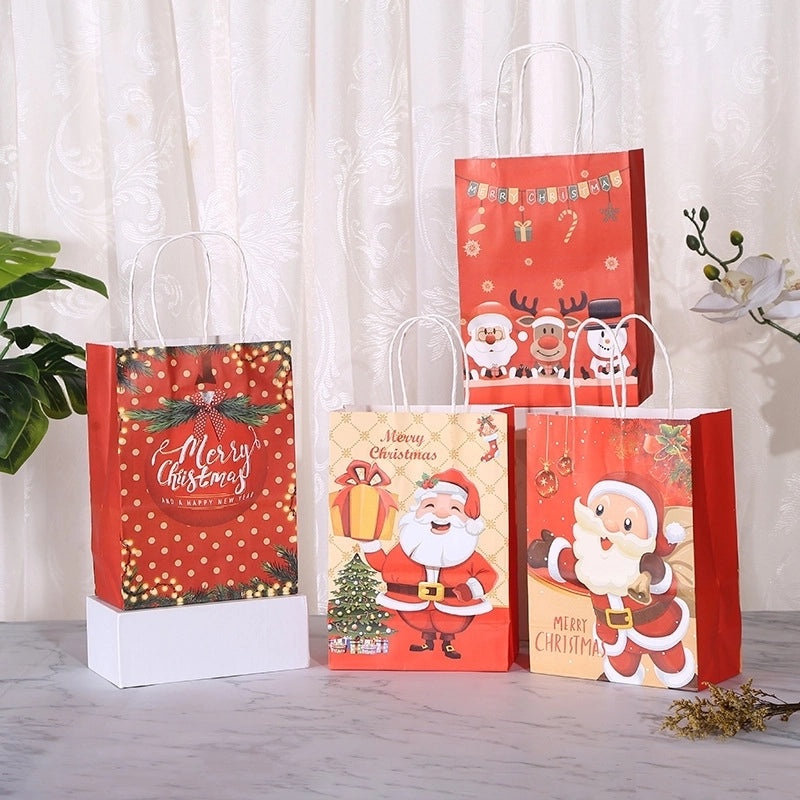 Festive Santa Claus Kraft Paper Gift Bags for Holiday Presents|Holiday Gift Bags