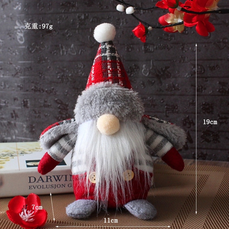 Hong Kong Style Faceless Elderly Doll with Plaid Hat | Home Decor