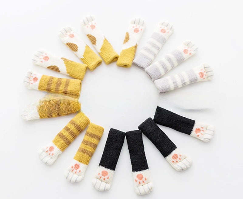 Knitted Cat Claw Table Leg Protectors Silent Chair Foot Covers Yellow White Color Matching|Furniture Accessories