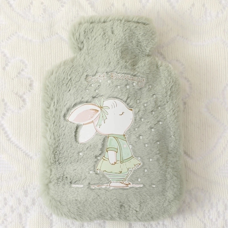 Cute Plush Rabbit Fur Hot Water Bottle Portable Teddy Bear Hand Warmer Winter Heating Pad Cartoon Explosion-Proof | Home & Living