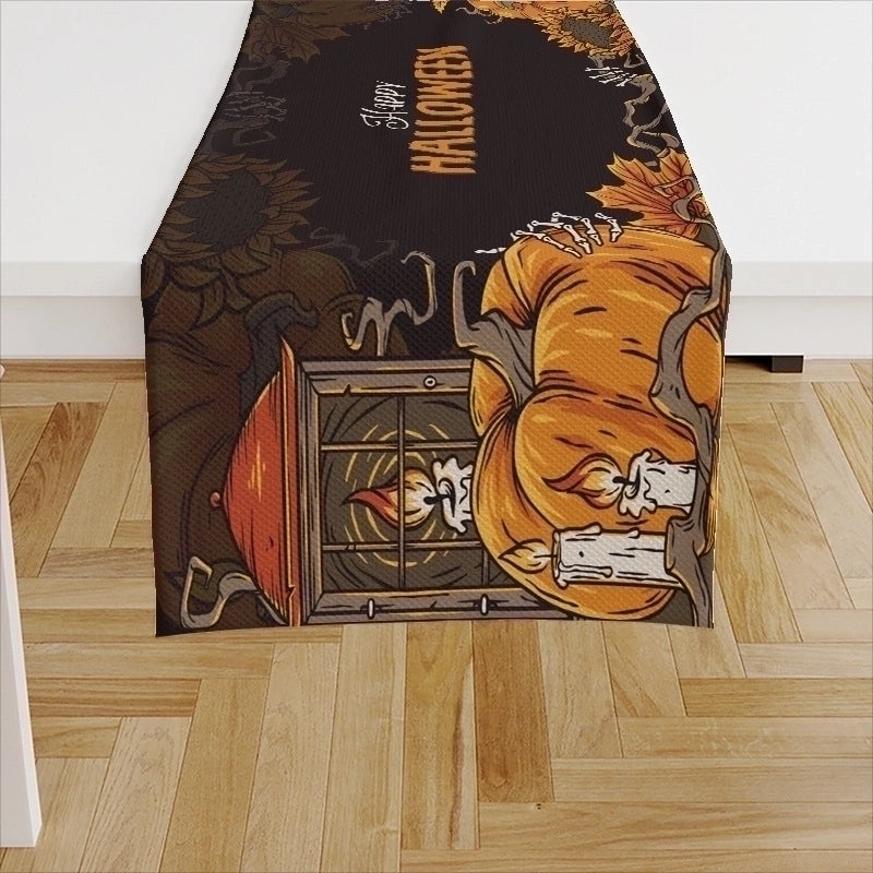 Ethnic Halloween Linen Tablecloth with Color Block Design for Vacation | Home Decor Table Linens