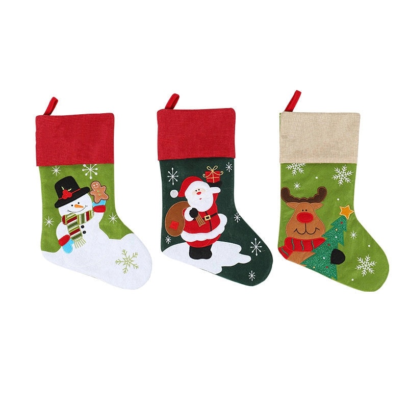 2023 Christmas Linen Gift Bag with Santa Claus Embroidered Socks Christmas Stocking Holiday Gifts|Christmas Decorations & Gifts