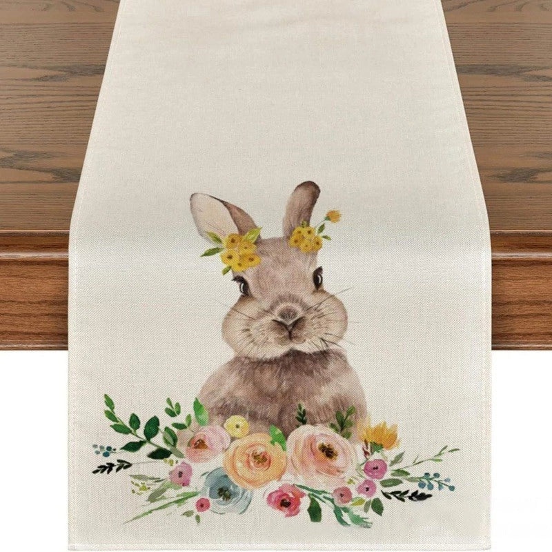Minimalist Rabbit Pattern Linen Table Runner for Dining Table | Home Decor Table Linens