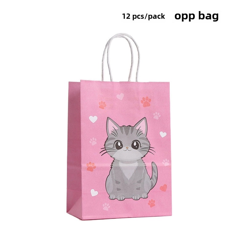 Cartoon Cat Printed Kraft Paper Tote Bag Reusable Gift Shopping Bag|Shopping Bags & Packaging