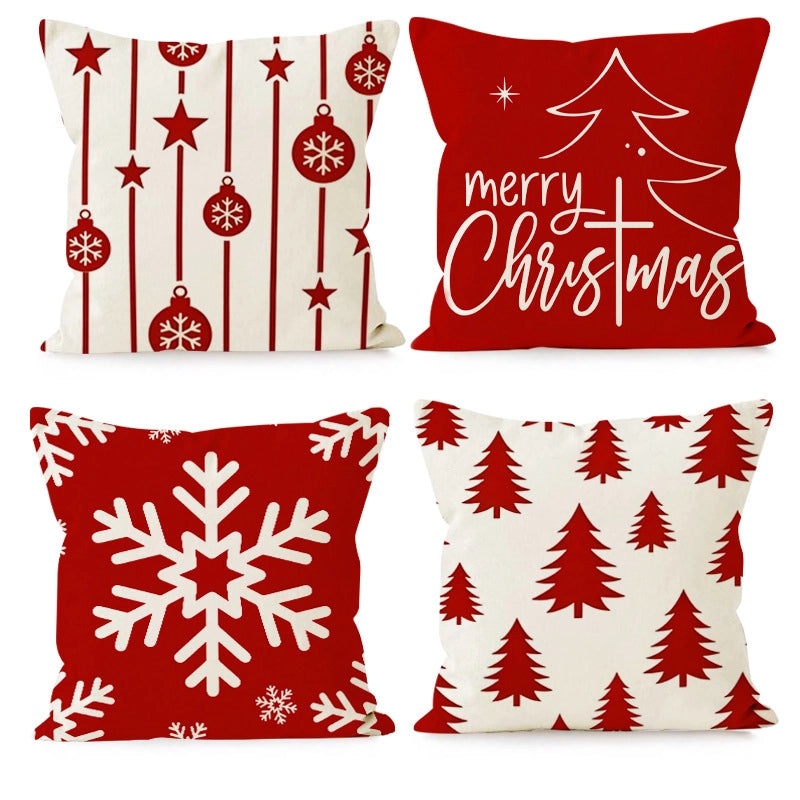 Nordic Christmas Linen Pillow Covers with Snowflake & Letter Design | Home Decor & Pillows