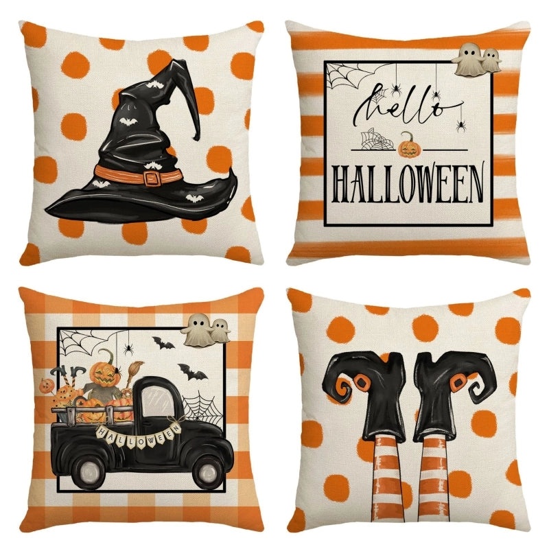 Minimalist Halloween Pumpkin Letter Linen Pillow Covers for Couch Sofa Decor | Home Decor & Pillows