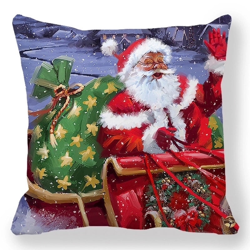 Christmas Holiday Cotton Pillow Covers with Santa Elk Design for Sofa Couch Decor|Home Decor