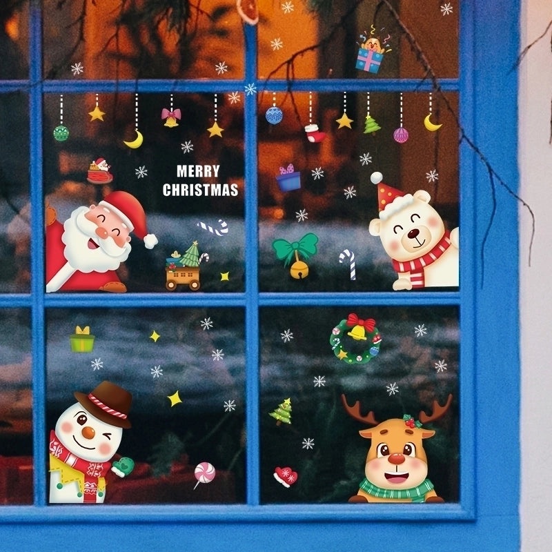 Christmas Holiday PVC Window and Door Stickers featuring Santa Claus Snowman and Elk|Home Decor Seasonal Stickers