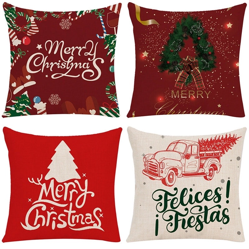 Christmas Tree and Elk Print Polyester Pillow Covers|Home Decor Pillows