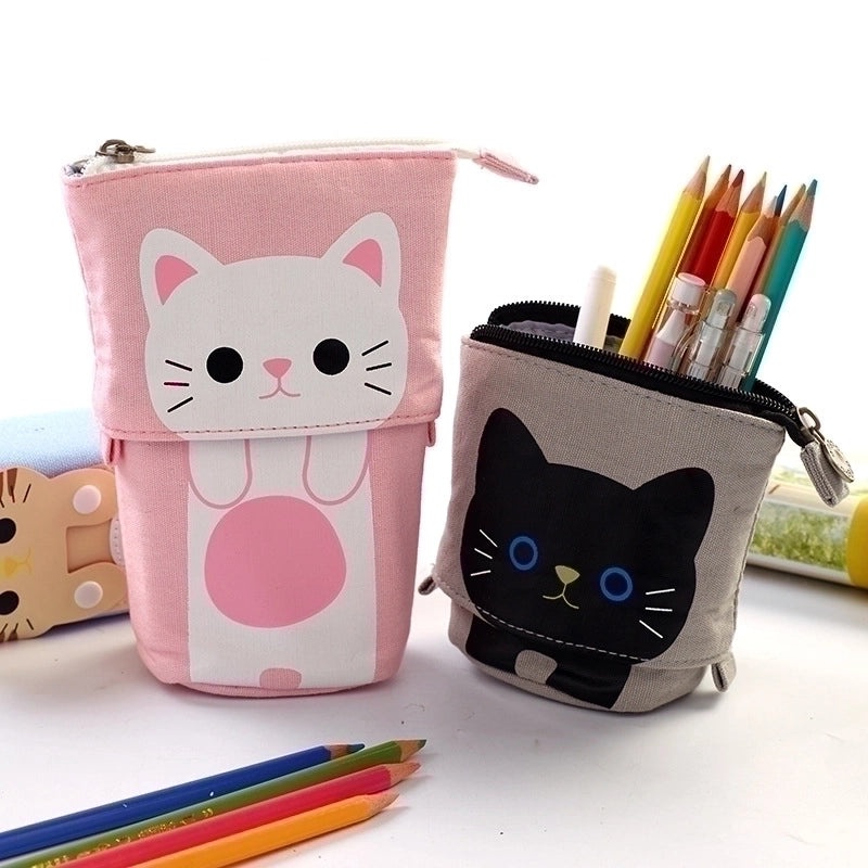 Cute Minimalist Canvas Pen Case with Multiple Compartments and Adjustable Drop-down Design|Stationery & Office Supplies
