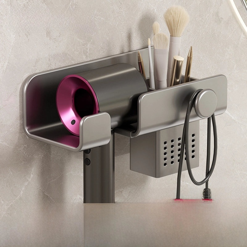 Cream White Wall-mounted Hair Dryer Holder Punch-free Bathroom Storage Rack Electric Device Bracket|Bathroom Accessories