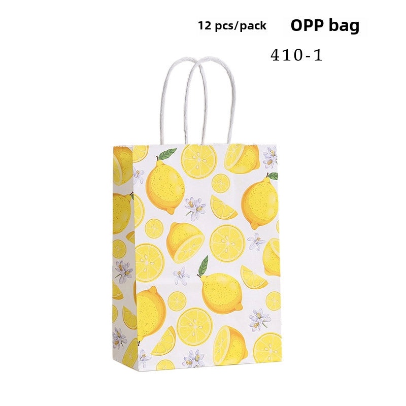 12 Pieces Lemon Print Handbags Fruit Shopping Gift Bags Casual Seaside Kraft Paper Tote Bags|Bags & Accessories