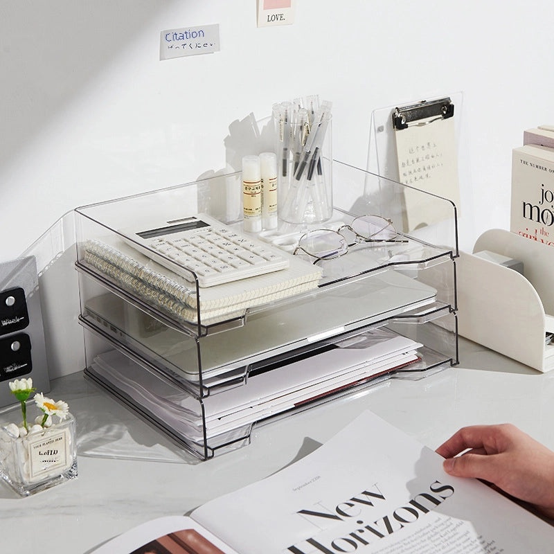 Acrylic Transparent Desktop File Organizer with Drawers for Office Desk | Office Storage & Organization