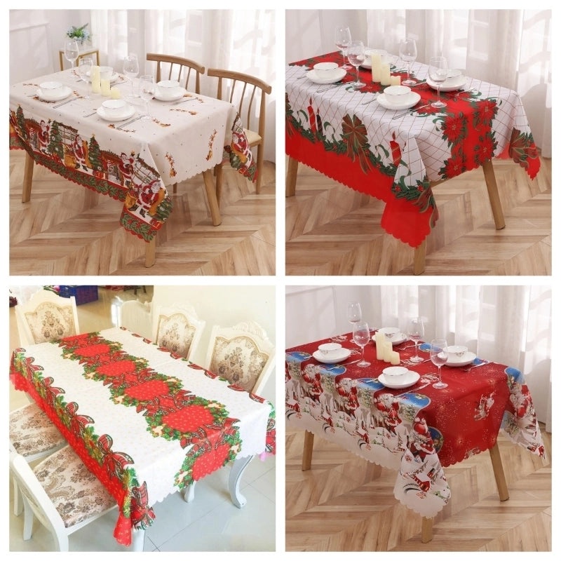 Christmas Classic Letter Print Polyester Tablecloth for Festival Decor|Home & Kitchen > Dining & Entertaining > Table Linens
