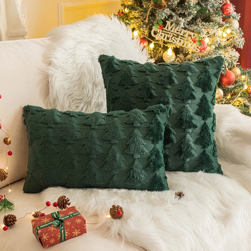 Festive Plush Snowflake & Christmas Tree Embroidered Sofa Cushion Cover|Home Decor & Living Room Accessories
