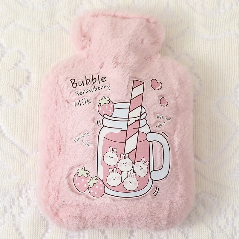 Cute Plush Rabbit Fur Hot Water Bottle Portable Teddy Bear Hand Warmer Winter Heating Pad Cartoon Explosion-Proof | Home & Living