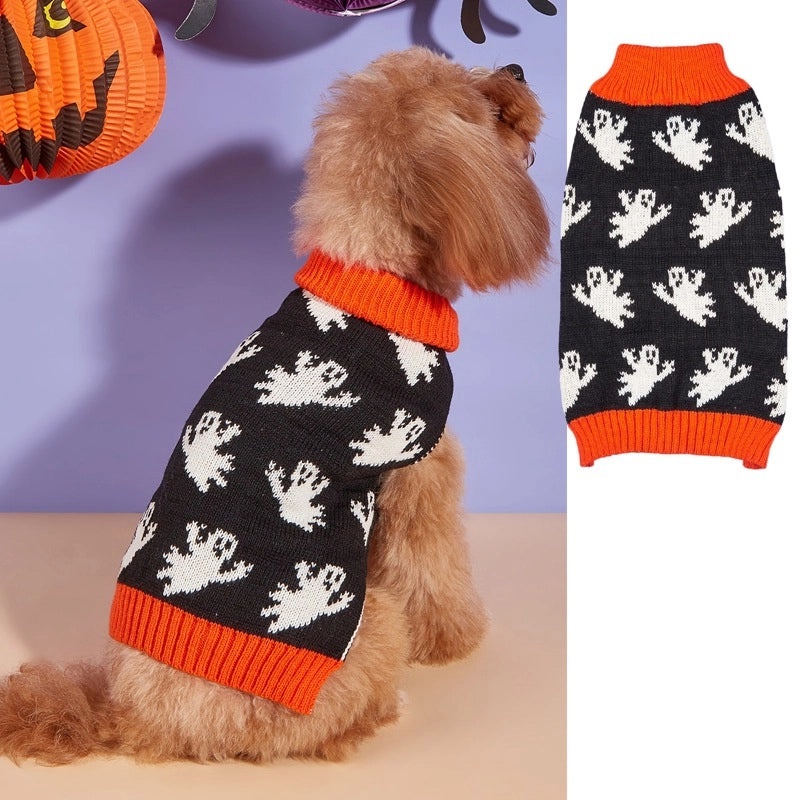 Pet Halloween Pumpkin Face Knit Sweater for Small Dogs | Dog Apparel