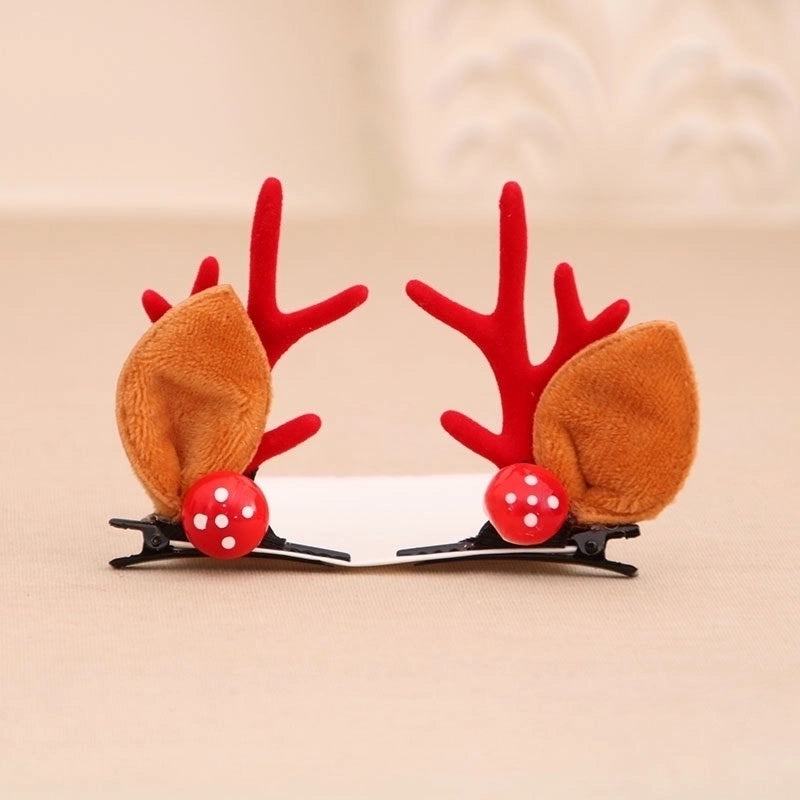 Christmas Kids Gold Glitter Antler Hairpin Set Mink Fur Clips Holiday Headband | Hair Accessories