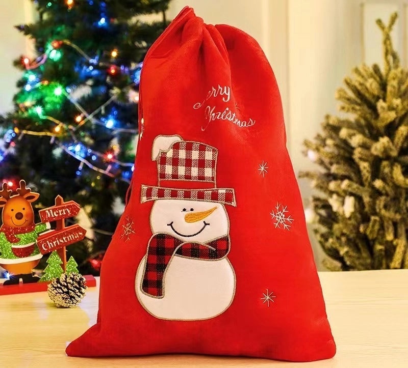 Festive Christmas Tree Santa Snowman Gold Velvet Gift Bags for Party Favors|Holiday Party Supplies