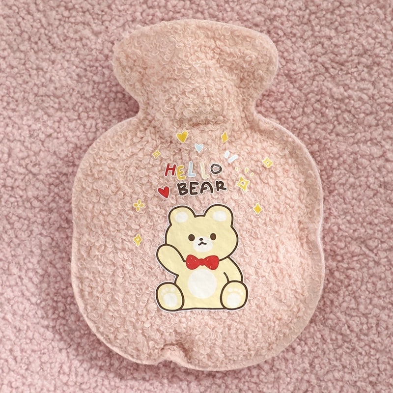 Cute Plush Rabbit Fur Hot Water Bottle Portable Teddy Bear Hand Warmer Winter Heating Pad Cartoon Explosion-Proof | Home & Living