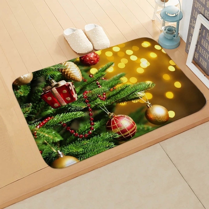 Festive Christmas Elk and Tree Flannel Floor Mat|Home Decor Rugs