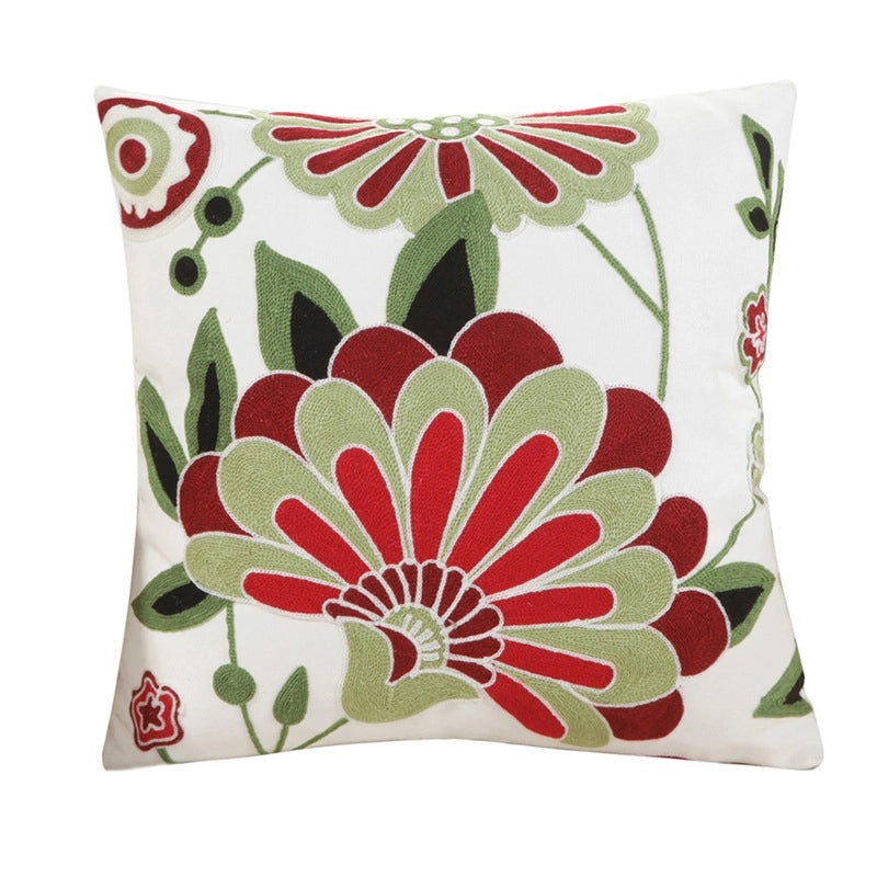 Cotton Embroidered Floral Cushion Cover for Sofa and Bedside Soft Decorative Pillow Case|Home Decor