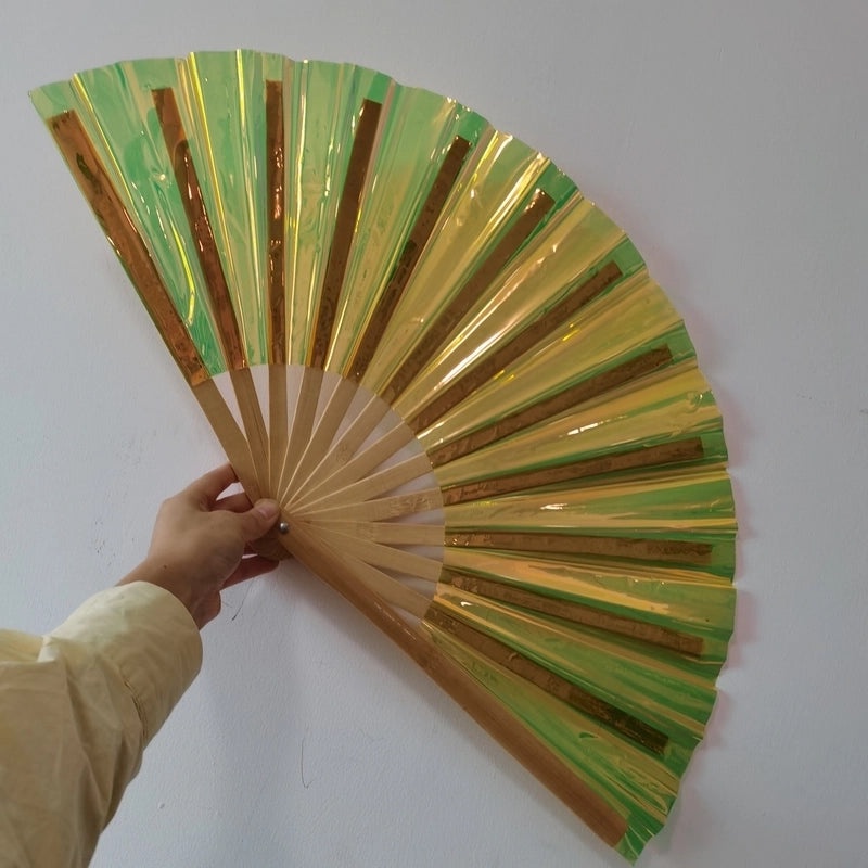 10-inch Solid Color Bamboo Folding Fan with Laser Pattern | Fashion Accessories Fan