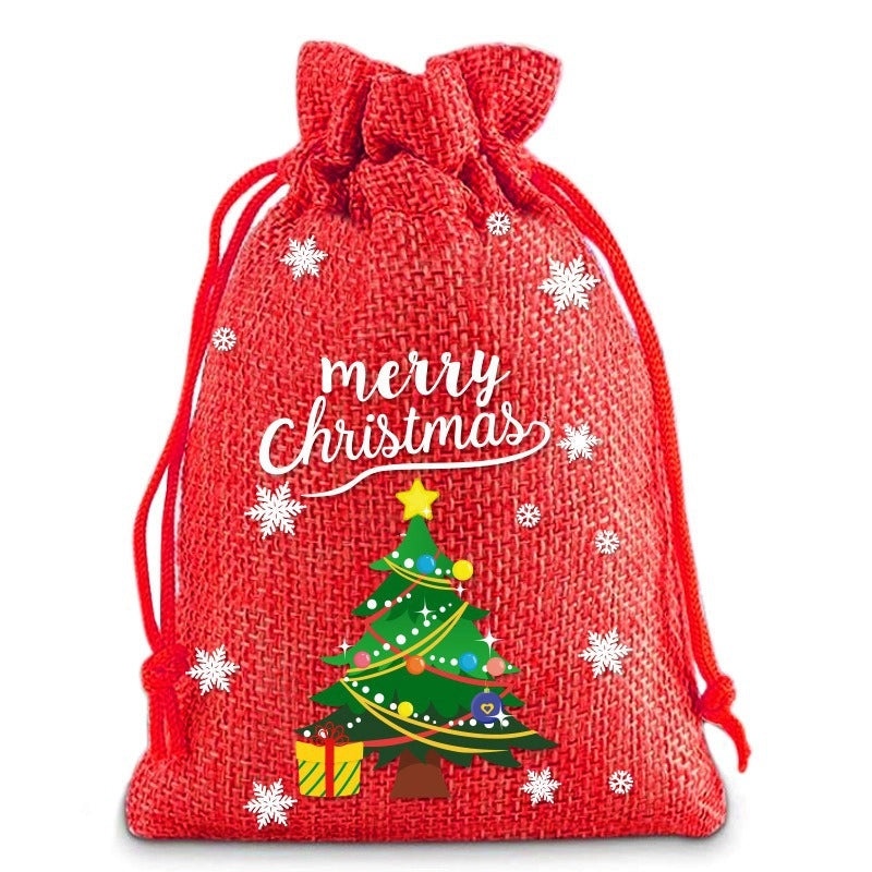 Festive Christmas Santa Snowman Linen Gift Bags for Holiday Party Decor|Holiday Decorations