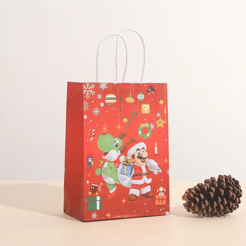 Christmas Nordic Santa Snowman Kraft Paper Gift Bags | Holiday Party Supplies