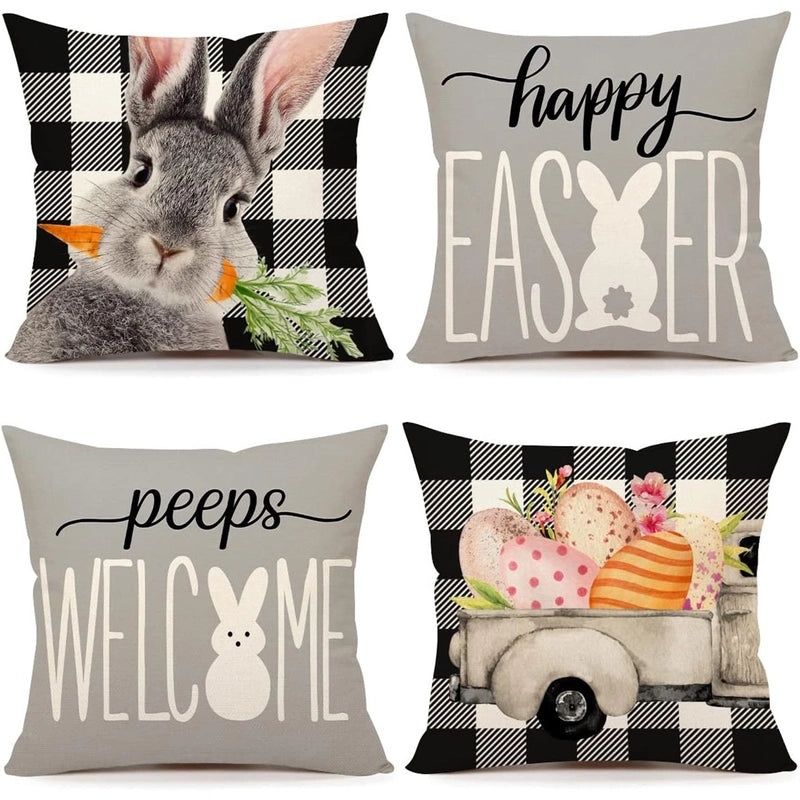 Cute Easter Rabbit Linen Pillow Covers for Couch Sofa Decor | Home Decor Bedding & Pillows