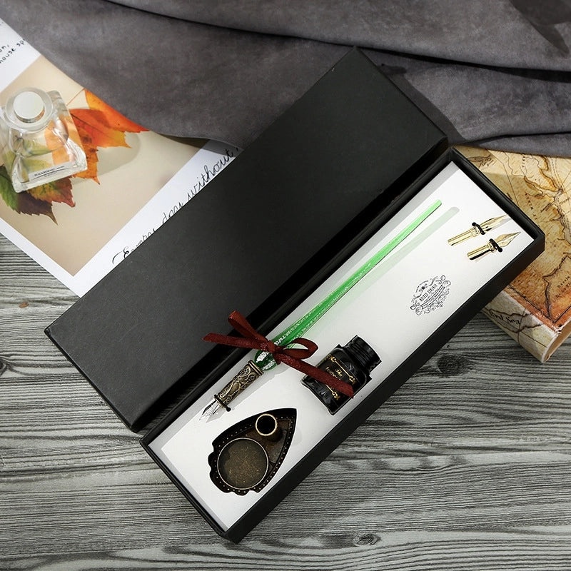 Set of Stainless Steel Fountain Pens with Feather Design for Students|Writing Instruments