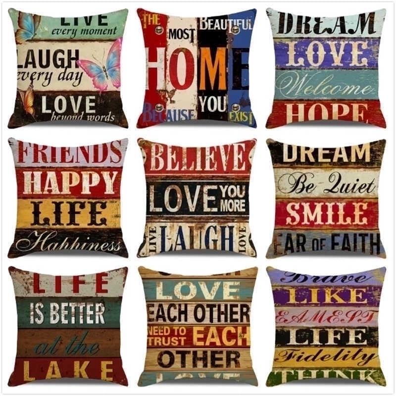 Vintage Letter Print Polyester Pillow Covers|Home Decor Pillows