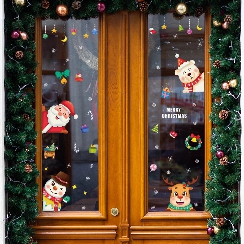 Christmas Holiday PVC Window and Door Stickers featuring Santa Claus Snowman and Elk|Home Decor Seasonal Stickers