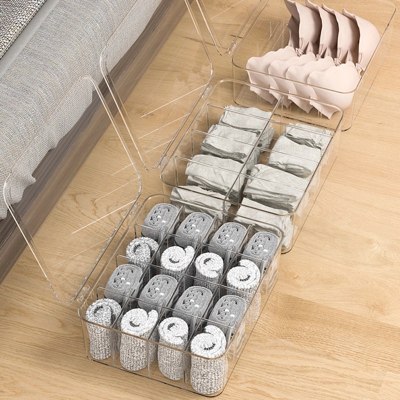 Transparent Underwear Storage Box with Dividers | Home Bedroom Wardrobe Organizer for Socks and Lingerie | Storage Containers |