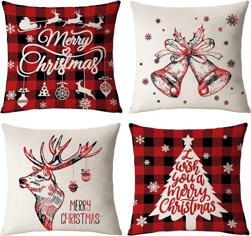 Festive Christmas Tree Cotton Linen Pillow Covers for Sofa and Couch | Home Decor & Pillows