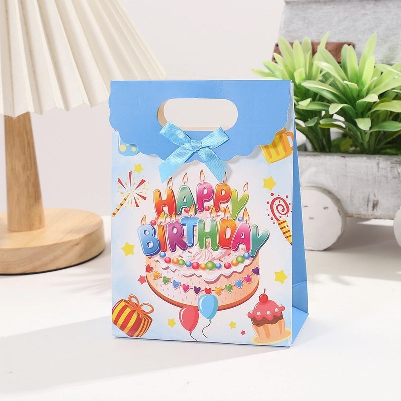 Birthday Cake Printed White Cardboard Gift Bag for Birthday Desserts | Gift Packaging Bags