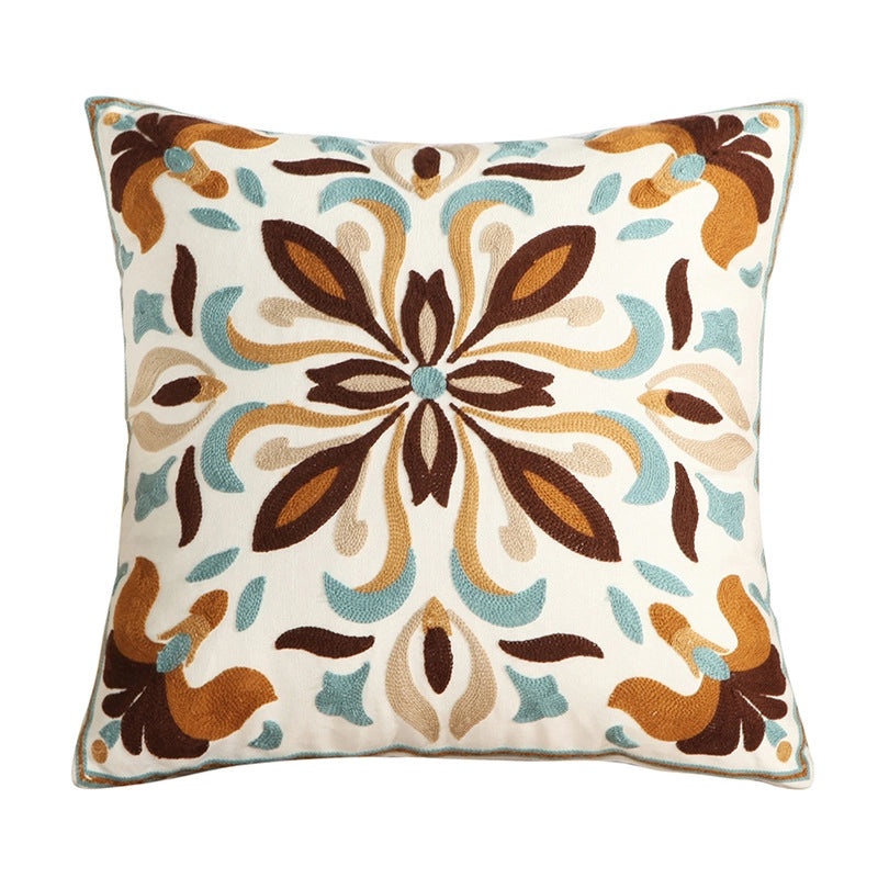 Cotton Embroidered Floral Cushion Cover for Sofa and Bedside Soft Decorative Pillow Case|Home Decor