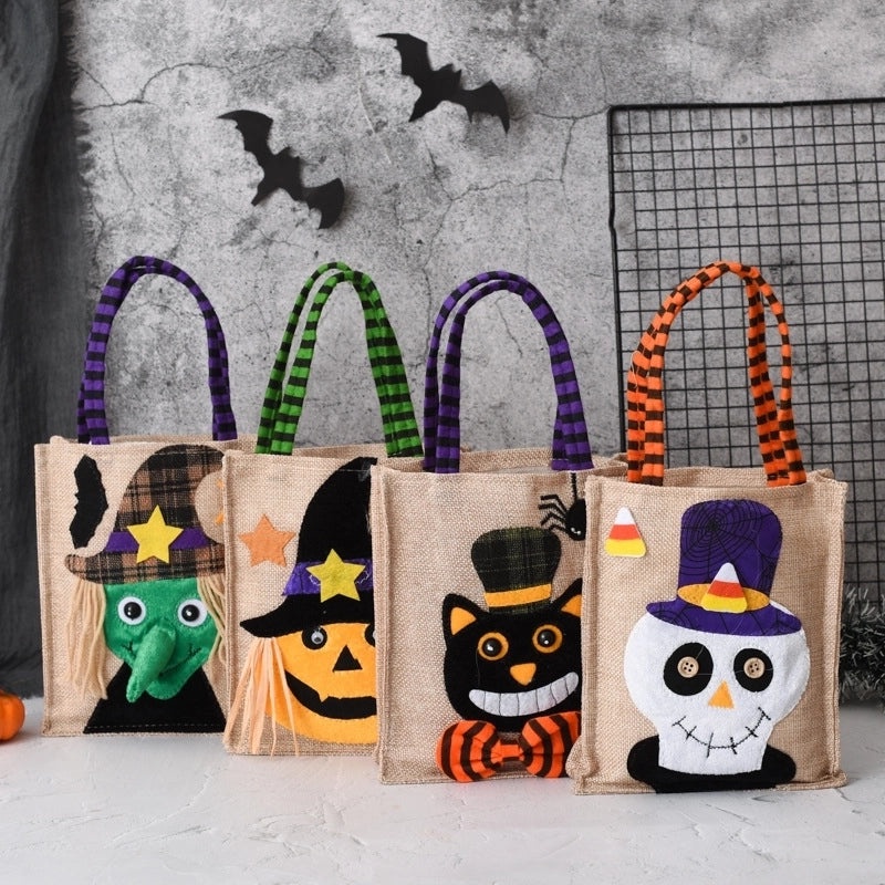 Cute Halloween Pattern Linen Party Gift Bags for Trick or Treat|Halloween Party Supplies