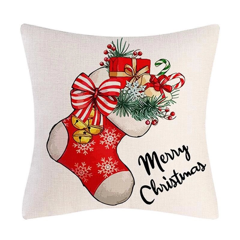Christmas Tree Decorative Linen Pillow Covers with Festive Socks Letter Print|Home Decor Pillows