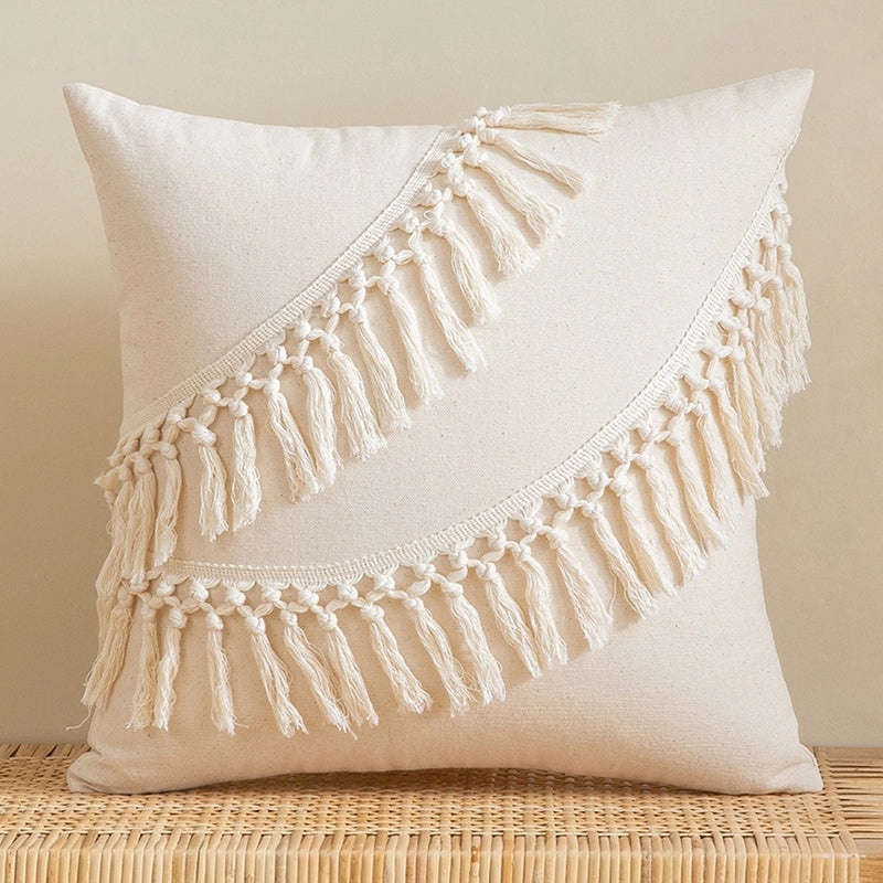 Stylish Solid Color Cotton Tassel Pillow Covers | Home Decor Accessories