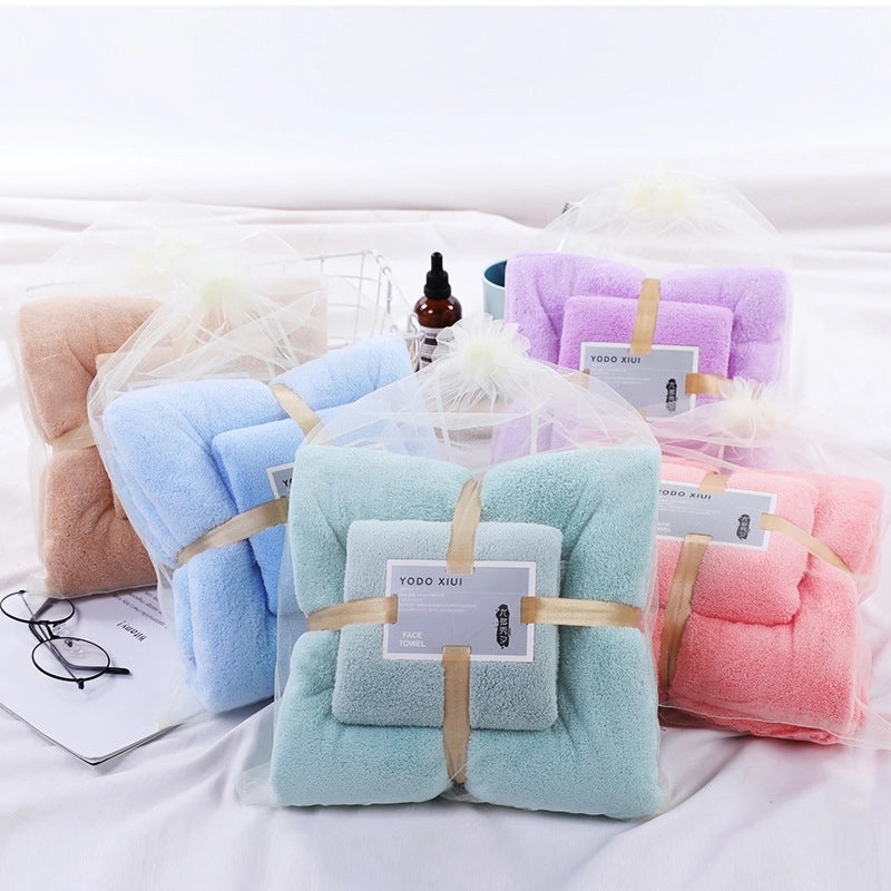 Coral Fleece Bath Towel Set for Mom Thick Absorbent Two-Piece Towel Gift|Home & Bath