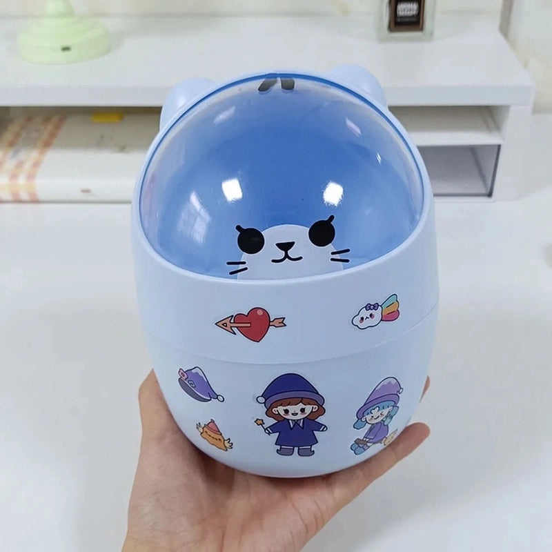 Cute Mini Desktop Trash Can with Lid for Home Dorm Office | Small Office Supplies