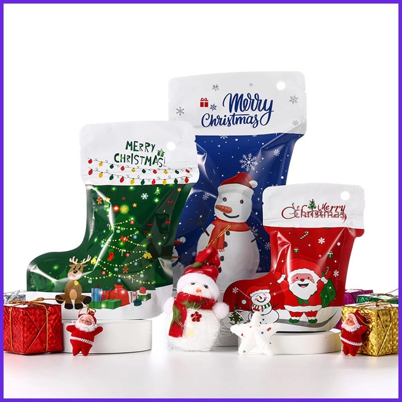 Christmas Socks Gift Packaging Bag Self-sealing Plastic Stand-up Bag for Jewelry Holiday Packaging|Packaging & Storage