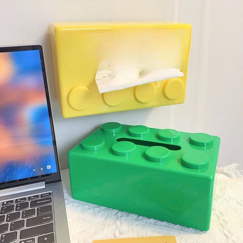 Cartoon Building Blocks Tissue Box Holder Wall Mounted Storage Decorative Box for Living Room Coffee Table|Home Decor Storage