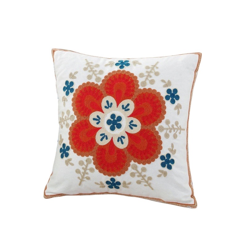 Cotton Embroidered Floral Cushion Cover for Sofa and Bedside Soft Decorative Pillow Case|Home Decor