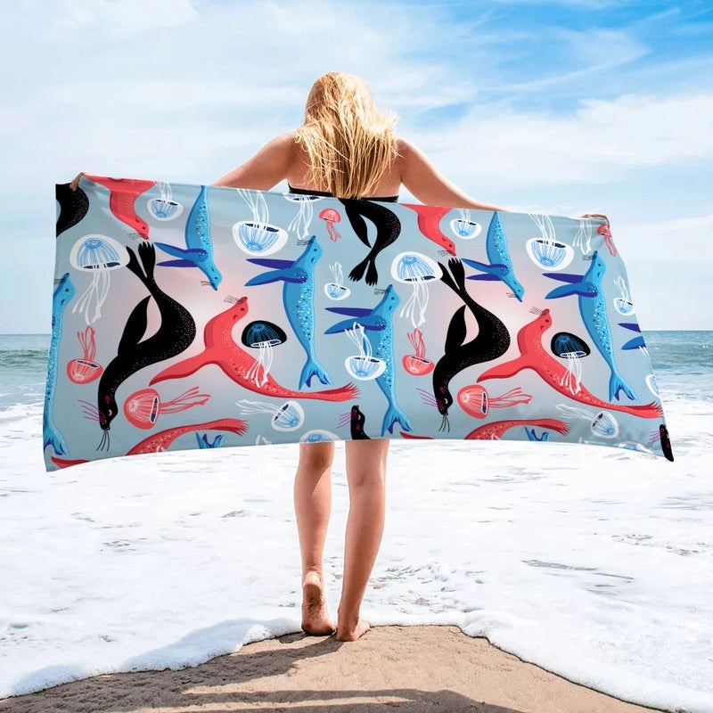 Custom Mermaid Tail Beach Towel Quick-Dry Absorbent Rectangular Round Bath Towel for Camping|Beach Towels