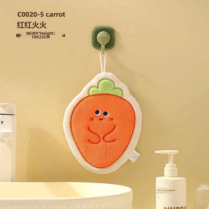 Cartoon Vegetable Hanging Hand Towel Thick Coral Fleece Quick-Dry Small Hand Wipe | Home Textiles