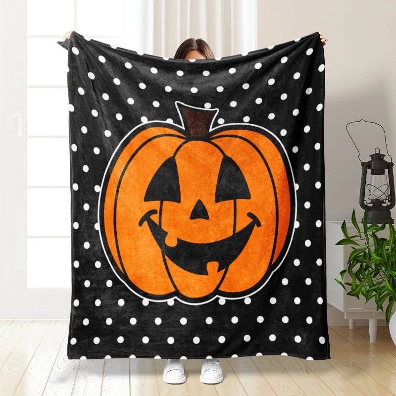 Halloween Cozy Pumpkin Bat Ghost Polyester Throw Blanket | Home Decor & Blankets